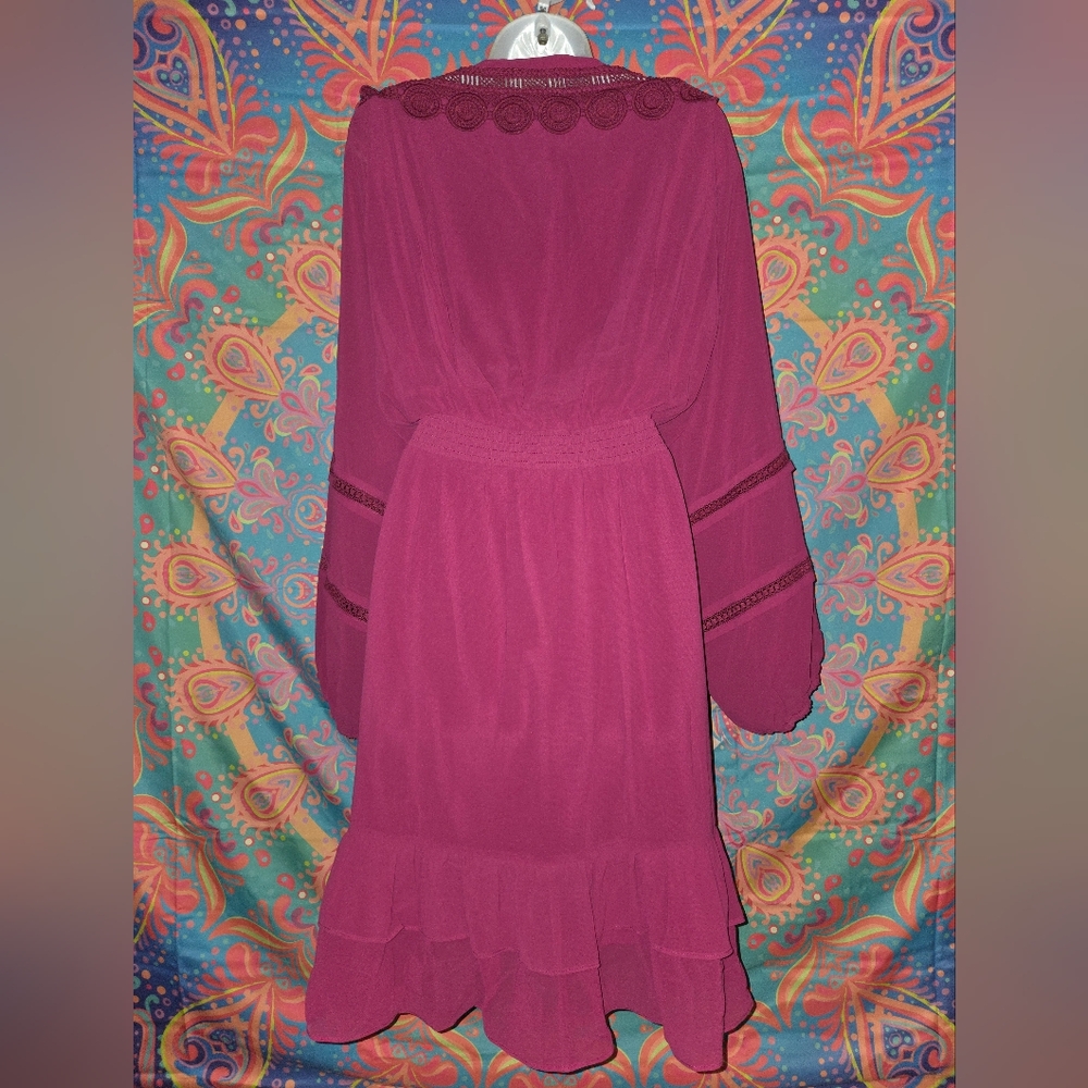 City Chic Burgundy Long Sleeve Ruffle Dress - Picture 8 of 11